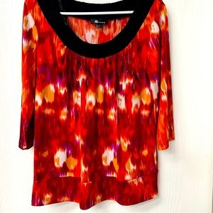 Ab Studio pullover banded scoop neck top in brilliant orange and red